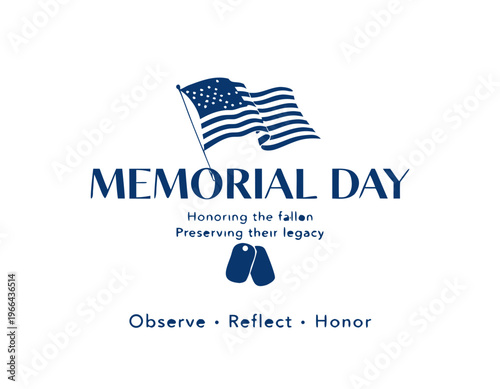 Memorial Day banner featuring American flag and military tags, honoring the fallen and preserving their legacy with a patriotic design