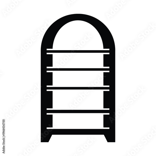 Black silhouette of a four tiered shoe rack with arched four tiers shelving unit