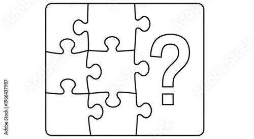 A line drawing of a puzzle with a missing piece and a question mark