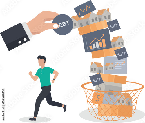 Man Running Away from Falling Debt and Financial Burden - Escape Money Stress