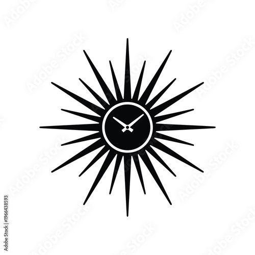 Black sunburst clock with white accents time