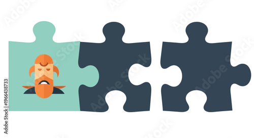 Astronaut on puzzle piece connecting to a dark incomplete puzzle