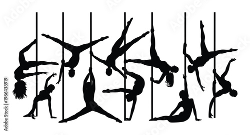 Pole Dancing Women Silhouettes Vector Illustration