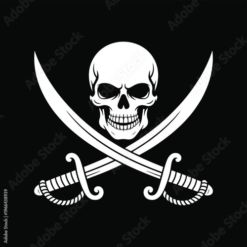 Pirate Skull with Crossed Swords Vector Illustration