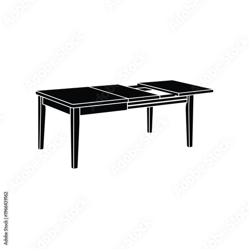 Black table with white outlines and removable leaf furniture table with extension