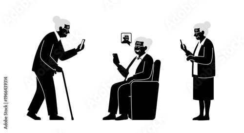 Elderly Lifestyle Silhouette – Senior Activity Vector Illustration