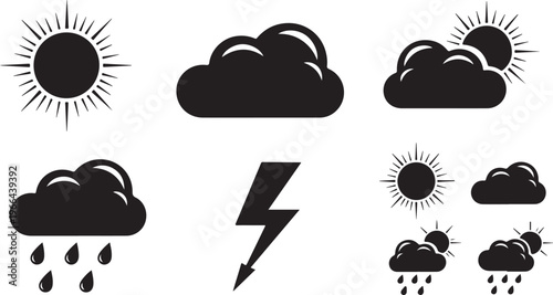 Weather forecast icons set with sun and cloud symbols