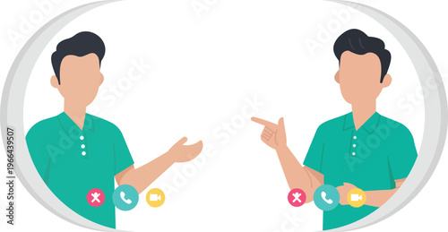 Two Businessmen Communicating via Virtual Chat Bubbles