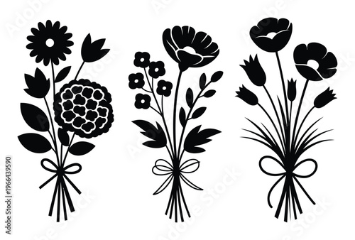 Black Floral Bouquets Vector Illustration