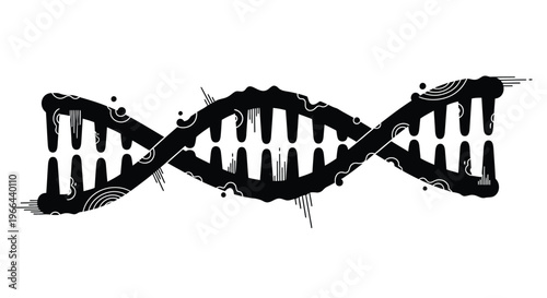 Stylized black and white illustration of a dna double helix structure