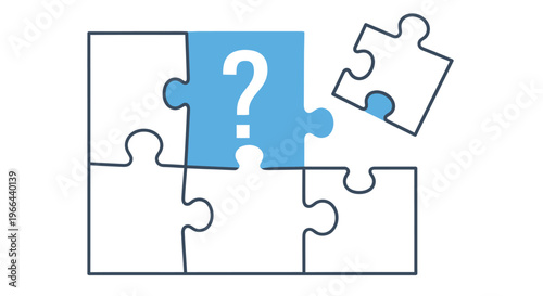 Missing puzzle piece with a question mark in a partially completed jigsaw