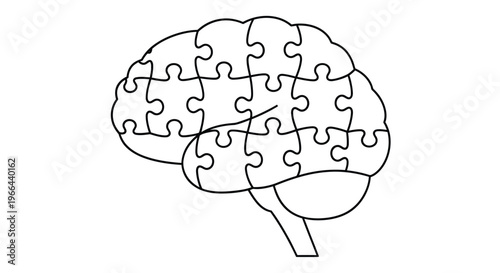 A human brain formed from interlocking puzzle pieces a line art illustration