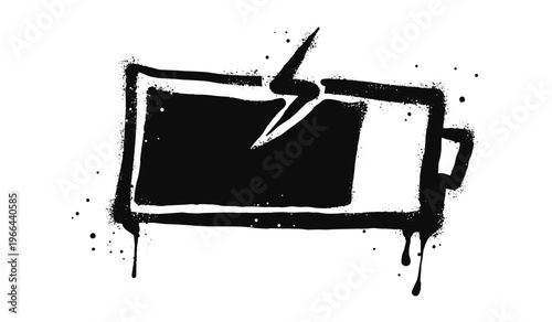 Doodle element battery bar icon. Spray painted graffiti battery bar symbol in black over white. isolated on white background