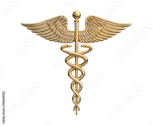 Gold caduceus emblem displayed on transparent background PNG