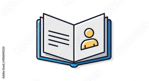 Open Book Illustration with Person Icon and Text Lines on Pages.