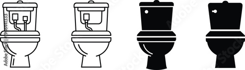 Toilet Icon Set with Outline and Glyph Styles Featuring Bathroom Commode Sanitary Equipment for Plumbing Service Home Improvement and Washroom Design
