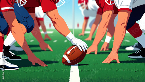 Football players contesting for the ball during a game on a green field