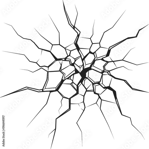 A cracked surface displays an irregular break with clean vector lines and minimal shading.
