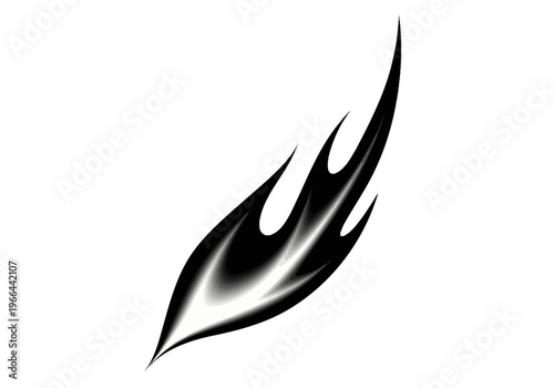 An abstract flame-like smoke shape rises sharply on a white background.