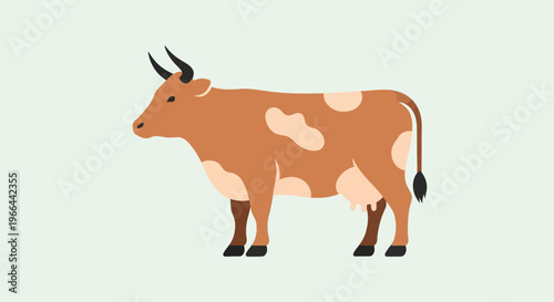 Brown Cow With White Spots Standing.