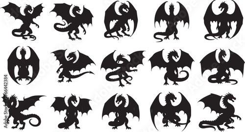 Collection of various dragon silhouettes in different poses and styles