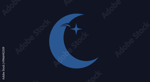 Blue crescent moon with star.