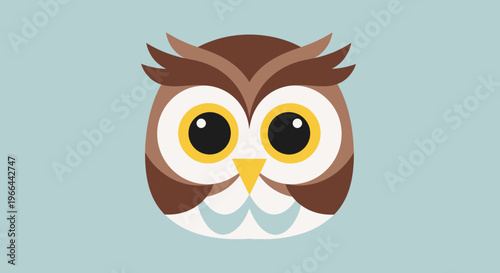 Brown cartoon owl face closeup.