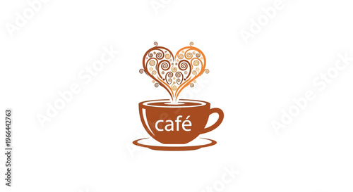 Brown coffee cup with heart steam.