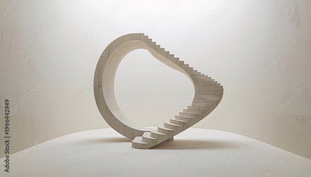 Naklejka premium Infinite staircase looping in empty space, surreal geometry and paradox concept