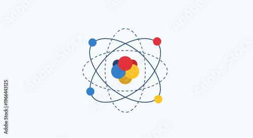 Colorful puzzle pieces in atom symbol.