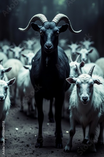 Black Goat Among White Goats Leading the Flock