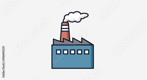 Industrial factory building with smokestack.