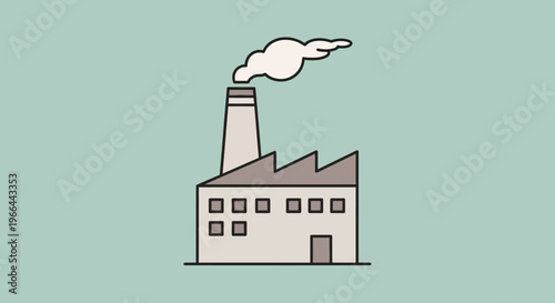 Industrial factory building with smokestack.