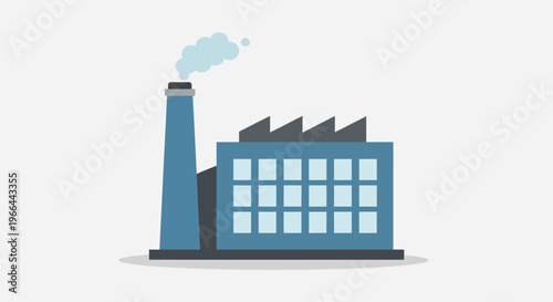 Industrial factory building with smokestack.