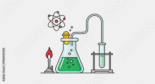 Laboratory equipment with green liquid.