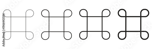 Set of abstract geometric shapes in varying line weights demonstrating thickness and stroke variation for design applications and visual communication