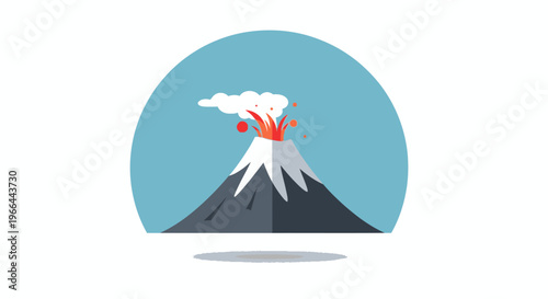 Erupting volcano with smoke and lava.