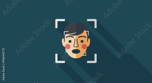 Facial recognition software cartoon character.