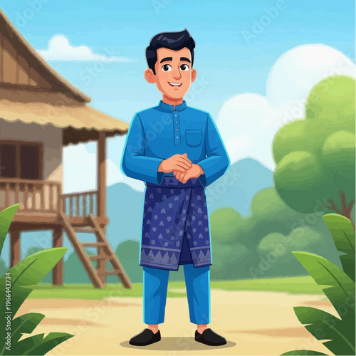 young man standing in front of house