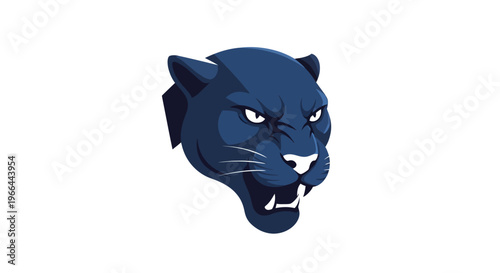 Dark Blue Panther Head Illustration Closeup.