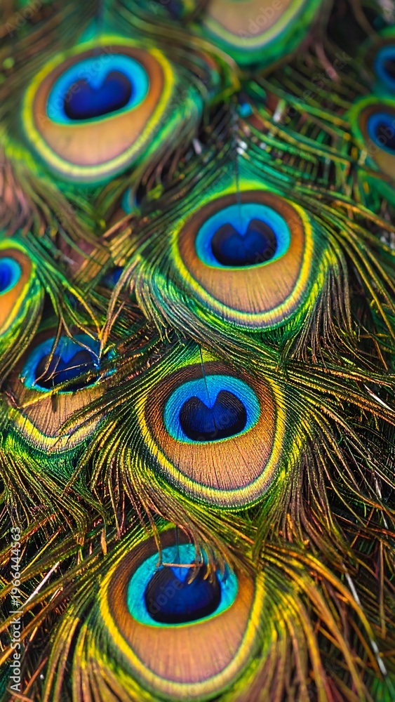 Fototapeta premium A vibrant close-up of peacock feathers
