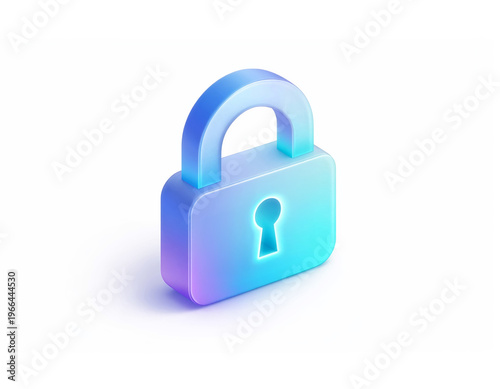 Wallpaper Mural Glossy 3D padlock with blue‑cyan‑purple gradient and a glowing keyhole, symbolizing modern digital security, privacy, encryption, and trusted protection. Torontodigital.ca