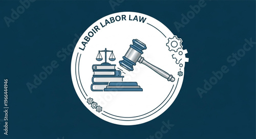 Labor Law Illustration - Gavel, Scales, and Books Depicting Legal Concepts.