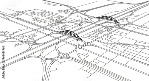 Aerial View of Urban Infrastructure and Transportation Network.