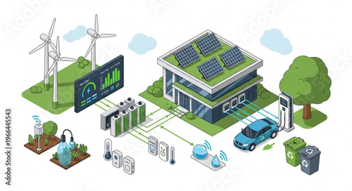 Sustainable Energy Ecosystem - Solar, Wind, and Electric Vehicle Integration.