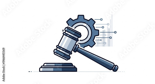 Digital Law and Technology - Gavel and Gear Symbolizing Legal Innovation.