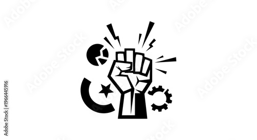 Raised Fist with Symbol Surroundings.