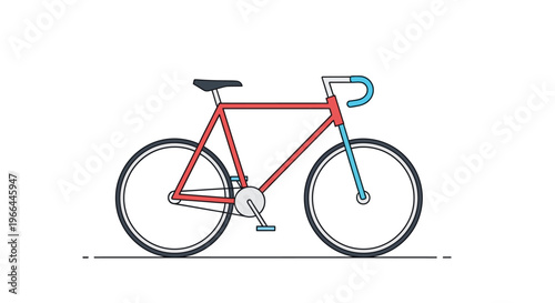 Red bicycle with blue handlebar.