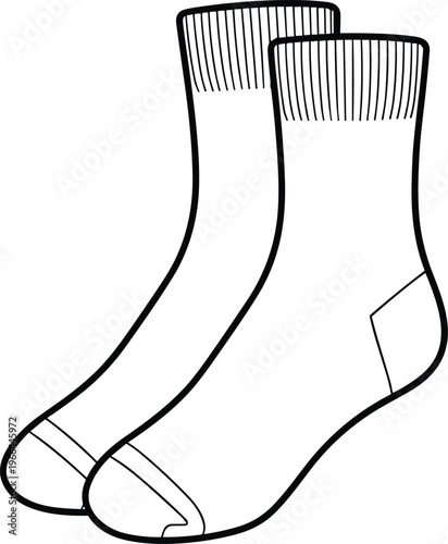 Pair of plain socks, simple everyday clothing accessory, black and white outline drawing.