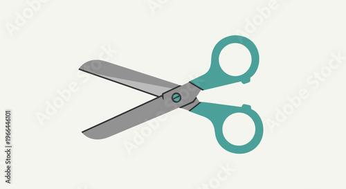 Scissors with green handles closeup.